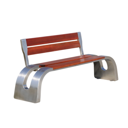 Stainless Steel Patio Bench Outdoor Chair Wooden Seating With Backrest