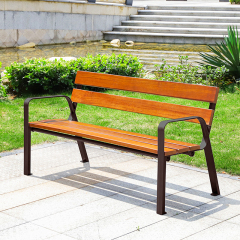 Wooden Chair With Handle Backrest Outdoor Bench Seating for Street