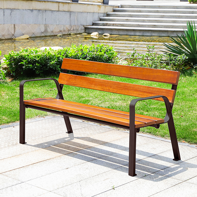 Wooden Chair With Handle Backrest Outdoor Bench Seating for Street