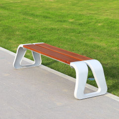 Cast Aluminum Legs Patio Bench Backless Wooden Park Chair Outdoor Seating