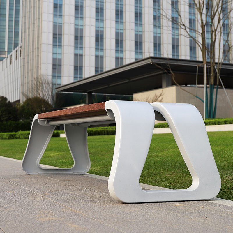 Cast Aluminum Legs Patio Bench Backless Wooden Park Chair Outdoor Seating