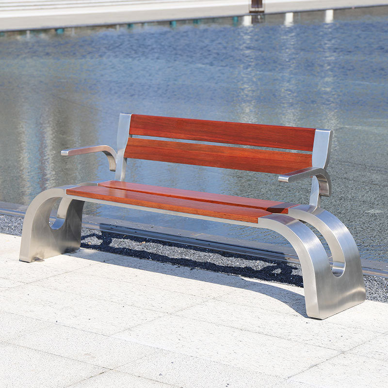 Wooden Park Chair Outdoor Bench Seating with Armrest Handle