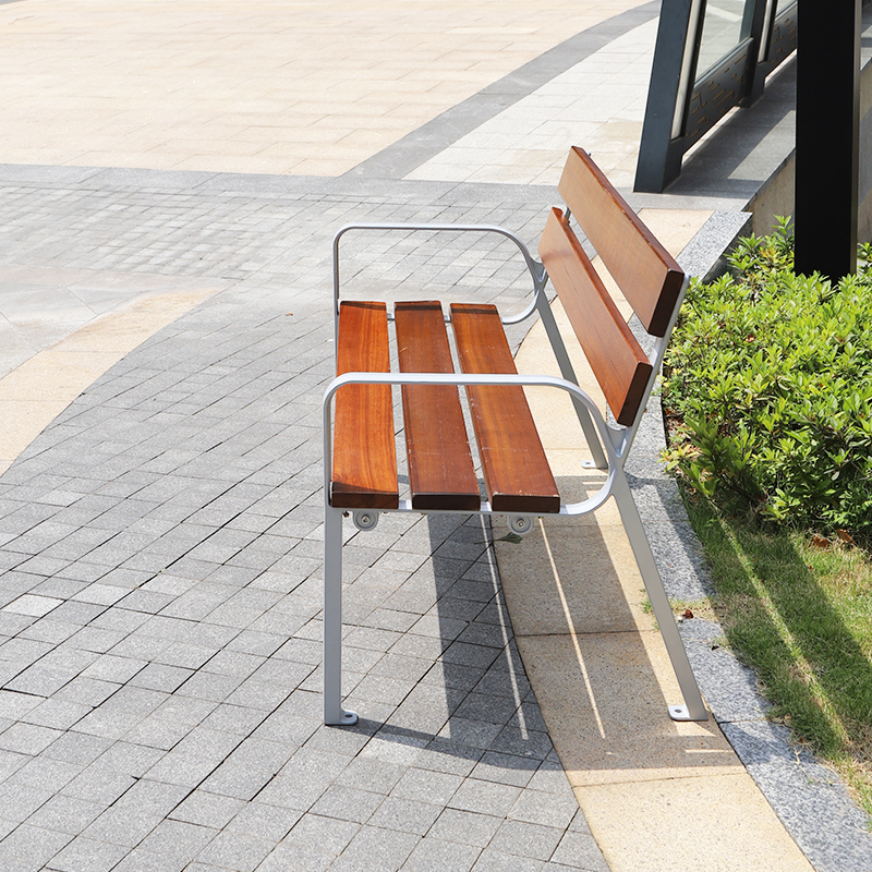 Wooden Chair With Handle Backrest Outdoor Bench Seating for Street