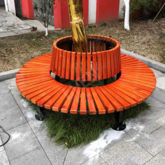 Modern Round Metal and Wooden Tree Bench for Outdoor Furniture for Patio Schools Villas Hospitals Parks