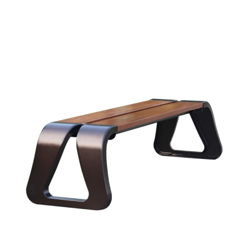 Cast Aluminum Legs Patio Bench Backless Wooden Park Chair Outdoor Seating