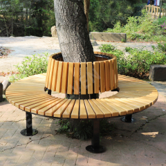 Modern Round Metal and Wooden Tree Bench for Outdoor Furniture for Patio Schools Villas Hospitals Parks