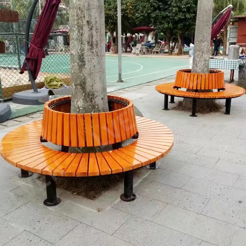 Modern Round Metal and Wooden Tree Bench for Outdoor Furniture for Patio Schools Villas Hospitals Parks