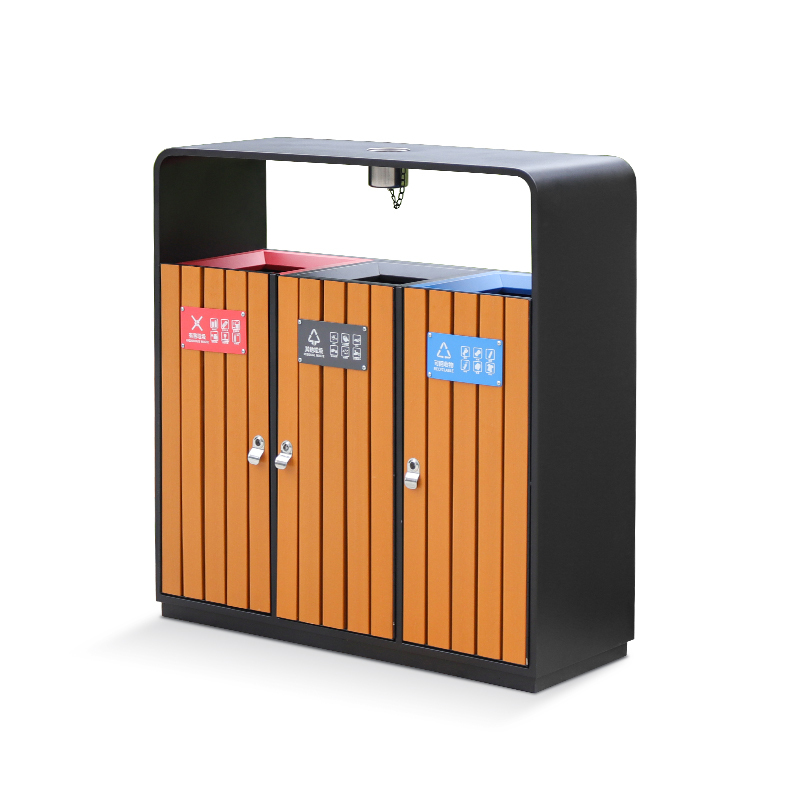 Wooden And Metal Recycling Trash Bin