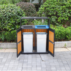 Wooden And Metal Double Trash Bin