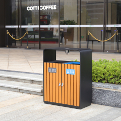 Wooden And Metal Double Trash Bin