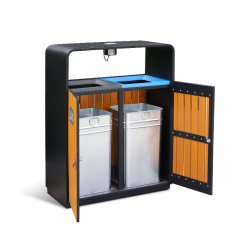 Wooden And Metal Double Trash Bin