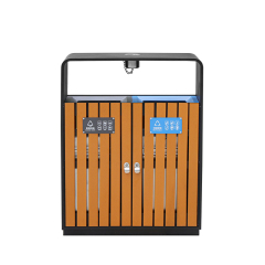 Wooden And Metal Double Trash Bin
