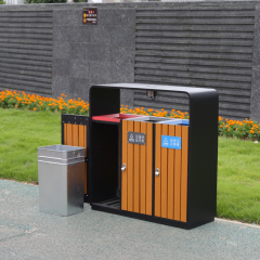 Wooden And Metal Recycling Trash Bin