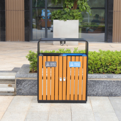 Wooden And Metal Double Trash Bin