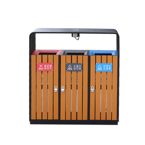 Wooden And Metal Recycling Trash Bin
