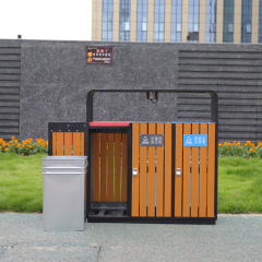 Wooden And Metal Recycling Trash Bin