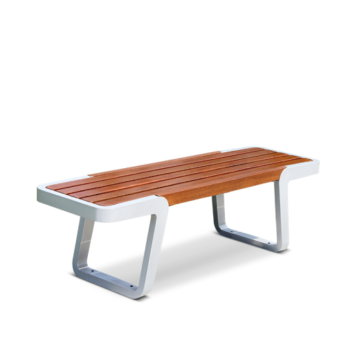 Outdoor Wood and Metal Backless Bench