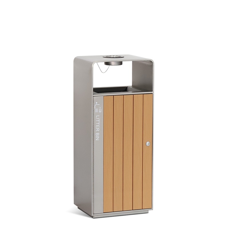 Stainless Steel With PS Plastic Wood Trash Bin
