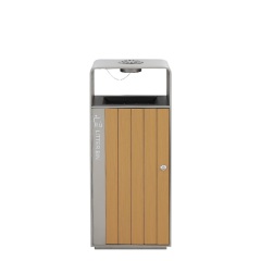 Stainless Steel With PS Plastic Wood Trash Bin