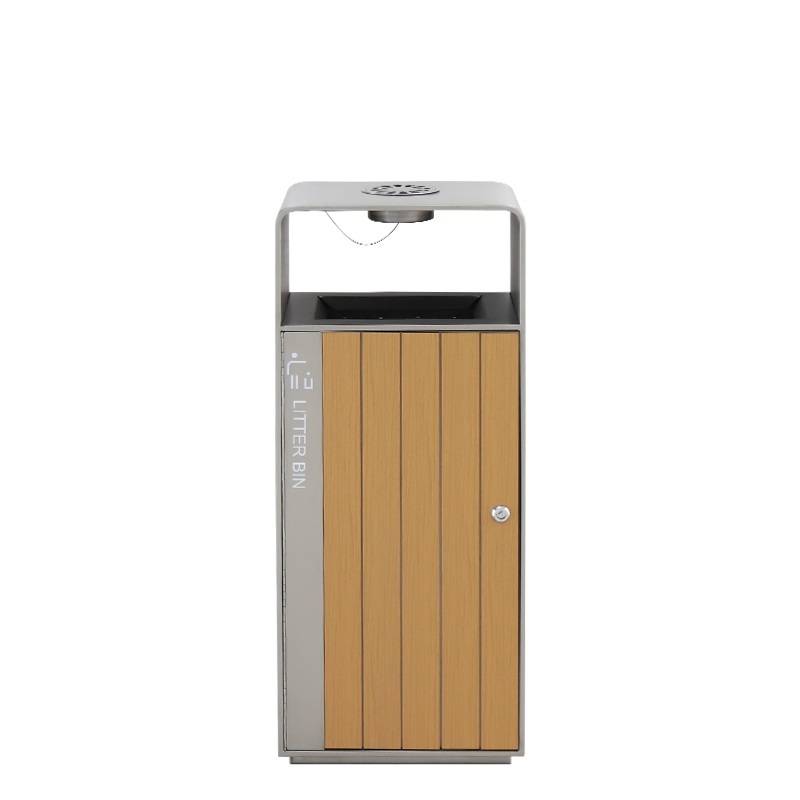 Stainless Steel With PS Plastic Wood Trash Bin
