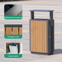 Outdoor Iron Wooden Waste Bin