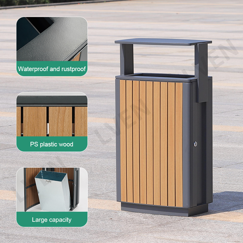 Outdoor Iron Wooden Waste Bin