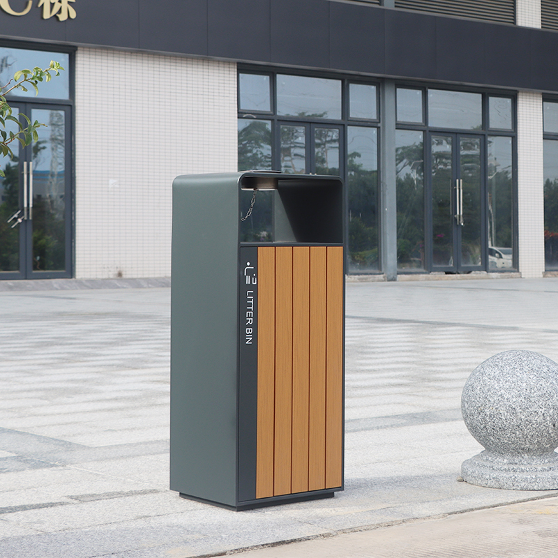 Stainless Steel With PS Plastic Wood Trash Bin