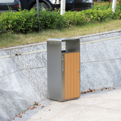 Stainless Steel With PS Plastic Wood Trash Bin