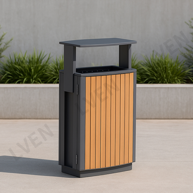 Outdoor Iron Wooden Waste Bin