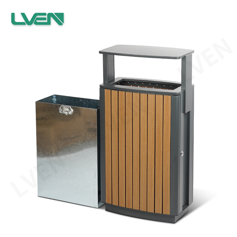Outdoor Iron Wooden Waste Bin