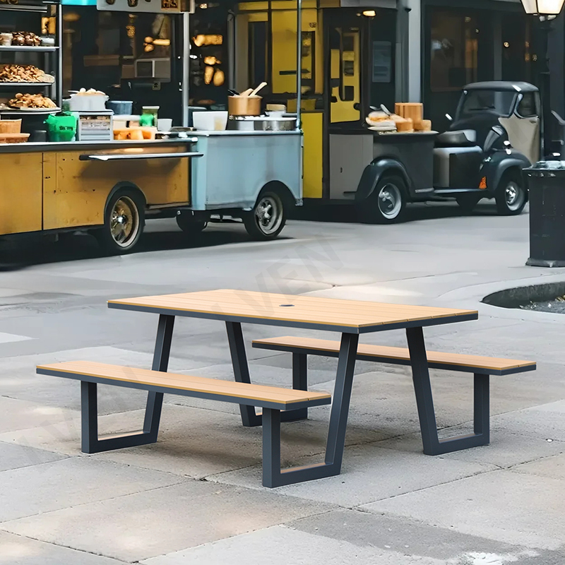 All-Weather Picnic Table Set - Composite Wood & Steel, for Garden and Cafeteria