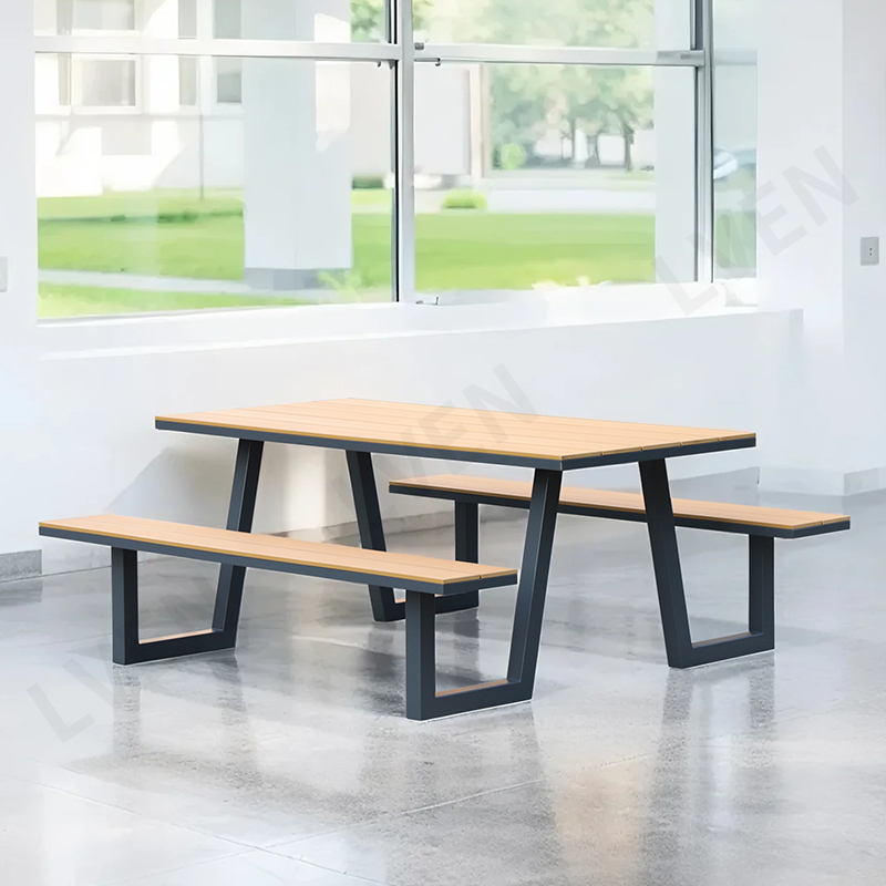 All-Weather Picnic Table Set - Composite Wood & Steel, for Garden and Cafeteria