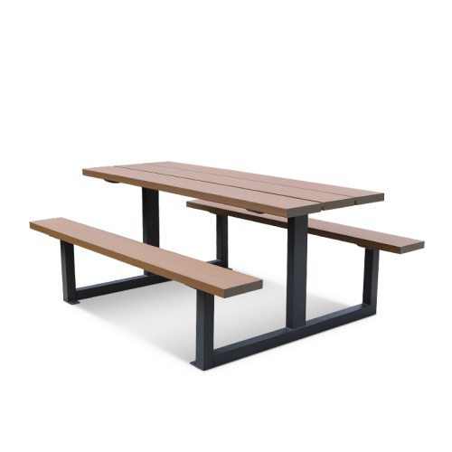 Modern Outdoor Table &amp; Chairs Set - Galvanized Steel Frame with WPC Top