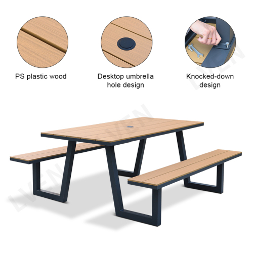 All-Weather Picnic Table Set - Composite Wood &amp; Steel, for Garden and Cafeteria