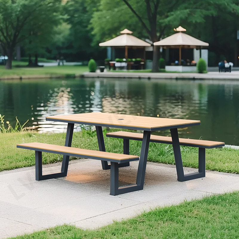 All-Weather Picnic Table Set - Composite Wood & Steel, for Garden and Cafeteria