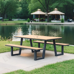 All-Weather Picnic Table Set - Composite Wood & Steel, for Garden and Cafeteria