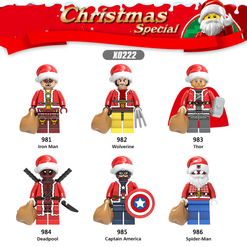 X0222 Merry Christmas Super Heroes Marvel Minifigures Building Blocks Spiderman Captain America Iron Man Wolverin Thor Deadpool Action Figures Bricks Toys Gift for Children