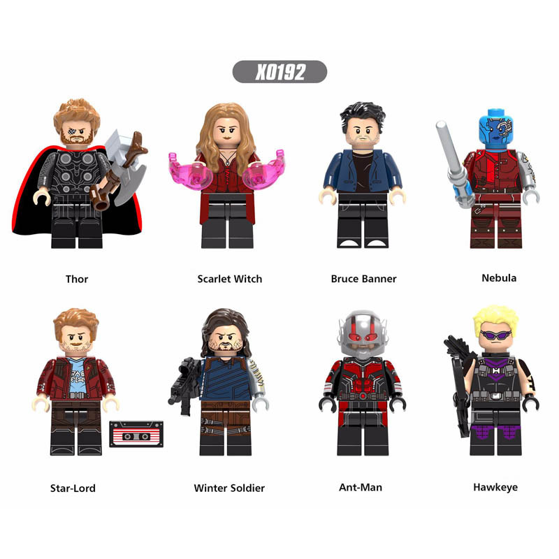 X0192 Super Heroes Marvel Avengers Minifigures Building Blocks Winter Soldier Thor Scarlet Witch Bruce Banner Nebula Star Lord Ant Man Hawkeye Action Mini Figures Assemble Bricks Educational Toys for Children