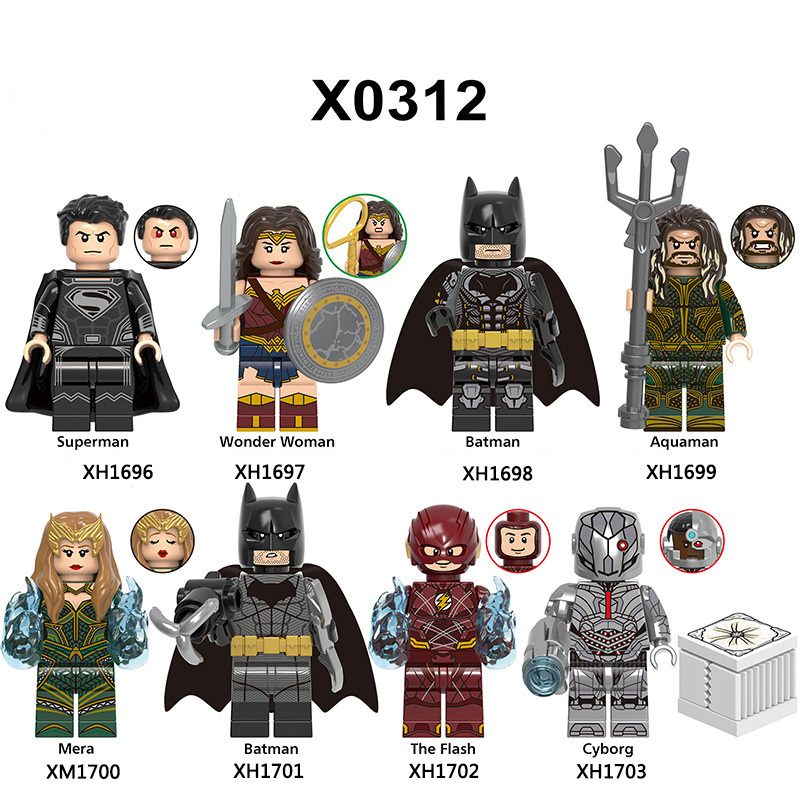 X0312 Super Heroes Marvel Justice League Minifigures Building Blocks Superman Wonder Woman Batman Aquaman Mera The Flash Cyborg Action Figures Mini Assemble Bricks Educational Toys for Children