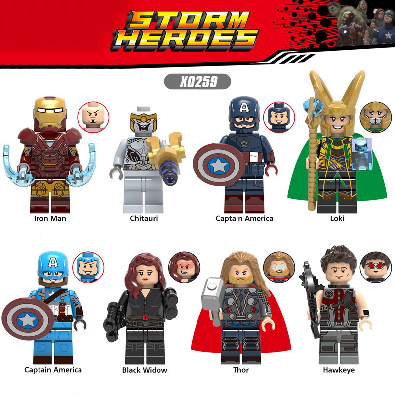 X0259 Super Heroes Marvel Avengers Minifigures Building Blocks Iron Man Chitauri Captain America Loki Black Widow Thor Hawkeye Action Mini Figures Assemble Bricks Toy Birthday Gift for Chrildren
