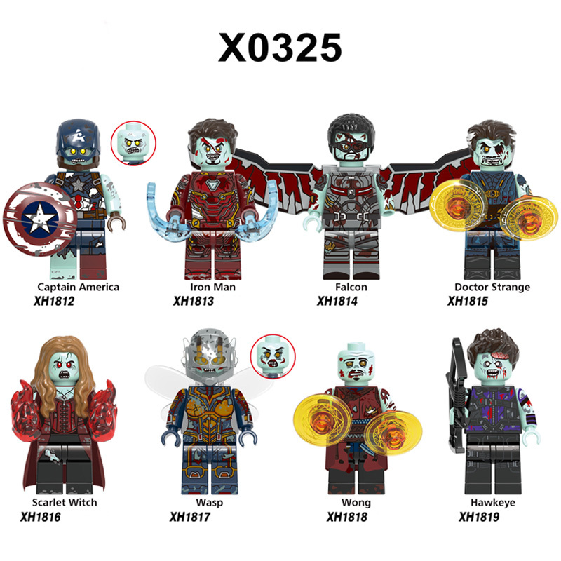 X0325 Halloween Super Heroes Marvel Avengers Zombie Minifigures Building Blocks Captain America Iron Man Falcon Doctor Strange Scarlet Witch Wasp Wong Hawkeye Action Mini Figures Assemble DIY MOC Bricks Educational Toys Gift for Children