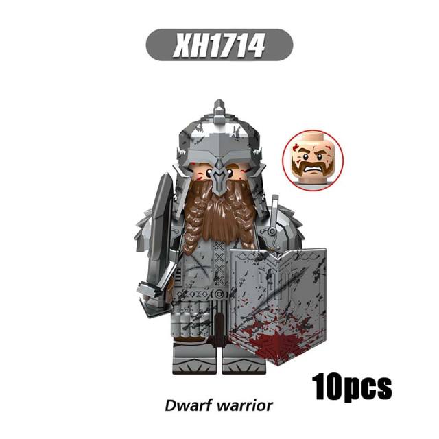 X0314 Lord of the Rings LOTR Hobbit Wars Minifigures Building Blocks Dwarf Warrior Medieval Military Ironfoot Durin's Folk Action Mini Figures Weapon Helmet Shield Armor Sword  Assemble DIY MOC Accessories Movies Bricks Educational Toys Gift for Children