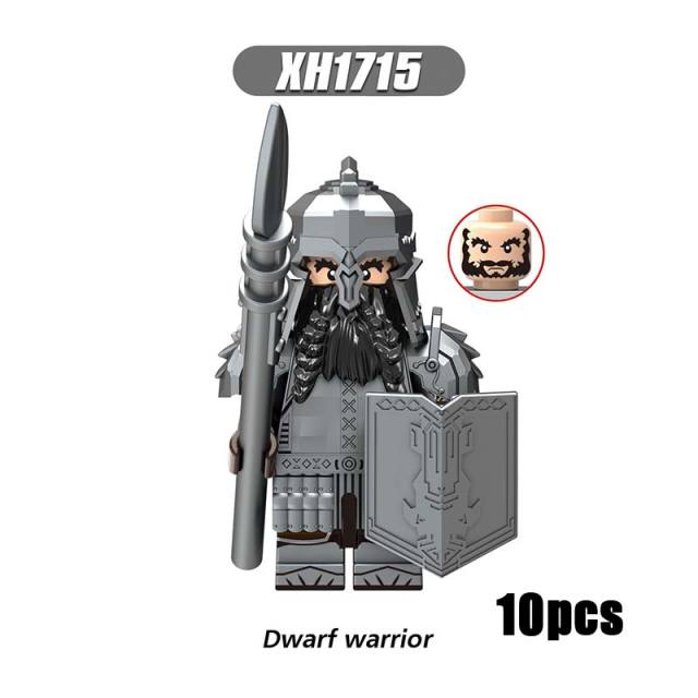 X0314 Lord of the Rings LOTR Hobbit Wars Minifigures Building Blocks Dwarf Warrior Medieval Military Ironfoot Durin's Folk Action Mini Figures Weapon Helmet Shield Armor Sword  Assemble DIY MOC Accessories Movies Bricks Educational Toys Gift for Children