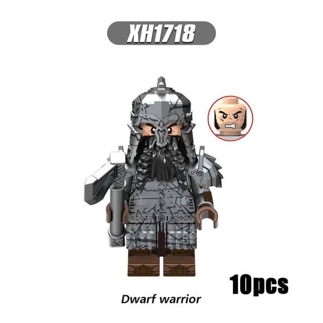 X0314 Lord of the Rings LOTR Hobbit Wars Minifigures Building Blocks Dwarf Warrior Medieval Military Ironfoot Durin's Folk Action Mini Figures Weapon Helmet Shield Armor Sword  Assemble DIY MOC Accessories Movies Bricks Educational Toys Gift for Children