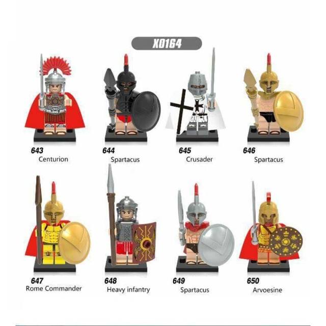 X0164 Medieval Military Soldiers Minifigures Kit Building Blocks Centurion Spartacus Crusader Roma Commander Heavy Infantry Spartacus Arvoesine Spartan Action Mini Figures Weapon Helmet Shield Armor Sword Assemble MOC Accessories Bricks Toys Children