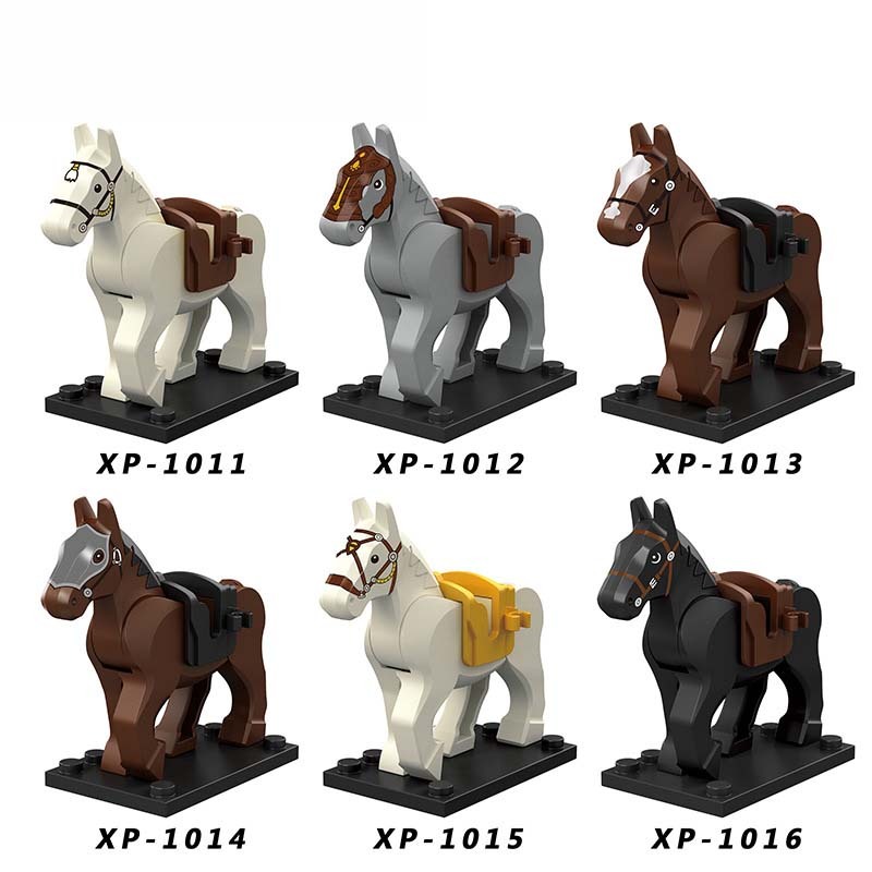 XP1011-1016 Medieval Military War Horse Animal Minifigures Building Blocks The Three Kingdoms War Vintage Warhorse Armor Soldier Knight Accessories Mini Figures Arms Weapon Solider Assemble Bricks Toys Gift Kid