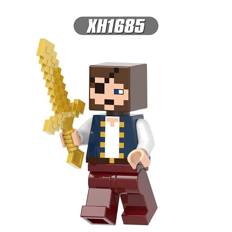 X0310 Mini World Minecraft Minifigures Building Blocks Husk Villager Zombie Hunter Honey Picker One-eyed Pirate Knight Action Mini Figures Assemble MOC DIY Bricks Educational Toys Gift for Children