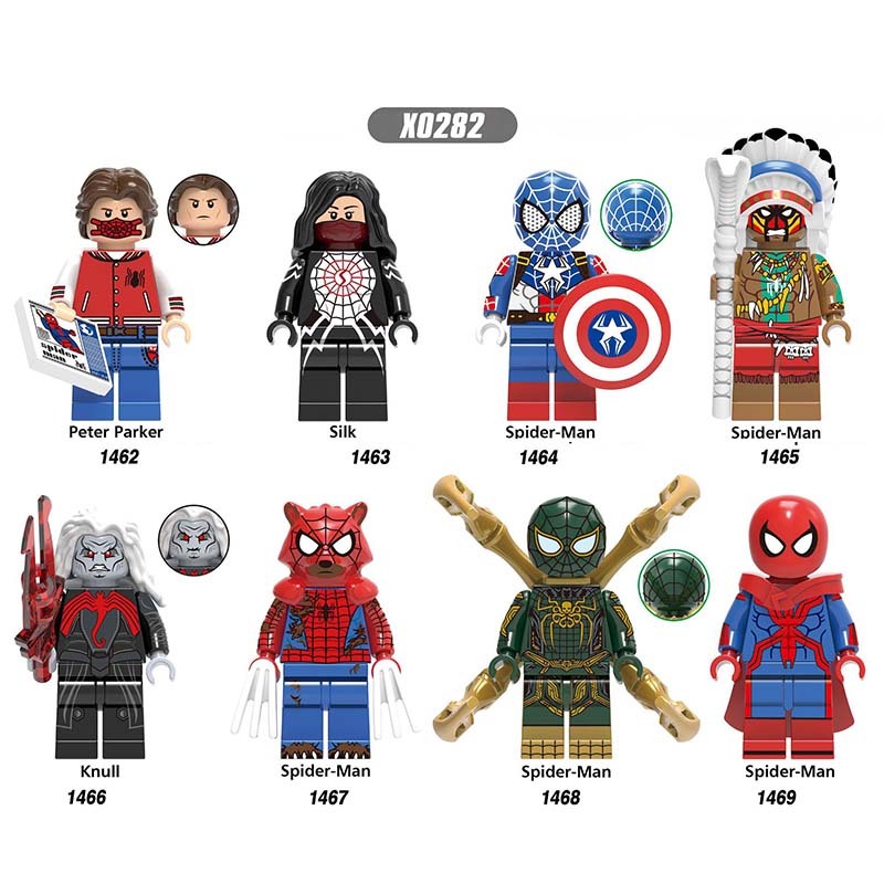 X0282 The Avengers Super Heroes Marvel Minifigures Building Blocks Peter Parker Silk Custom Spider-Man Spiderman Series Knull Movies Action Mini Figures Assemble MOC DIY Bricks Educational Toys Gift for Children Boys Kids