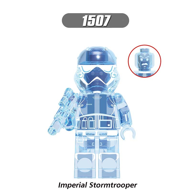X0287 Star Wars Minifigures Building Blocks Transparent Darth Vader Imperial Stormtrooper Emperor Palpatine Darth Revan Clone Trooper Action Mini Figures Assemble MOC DIY Shield Armor Weapon Sword Bricks Educational Toys Gift for Children Boys Kids