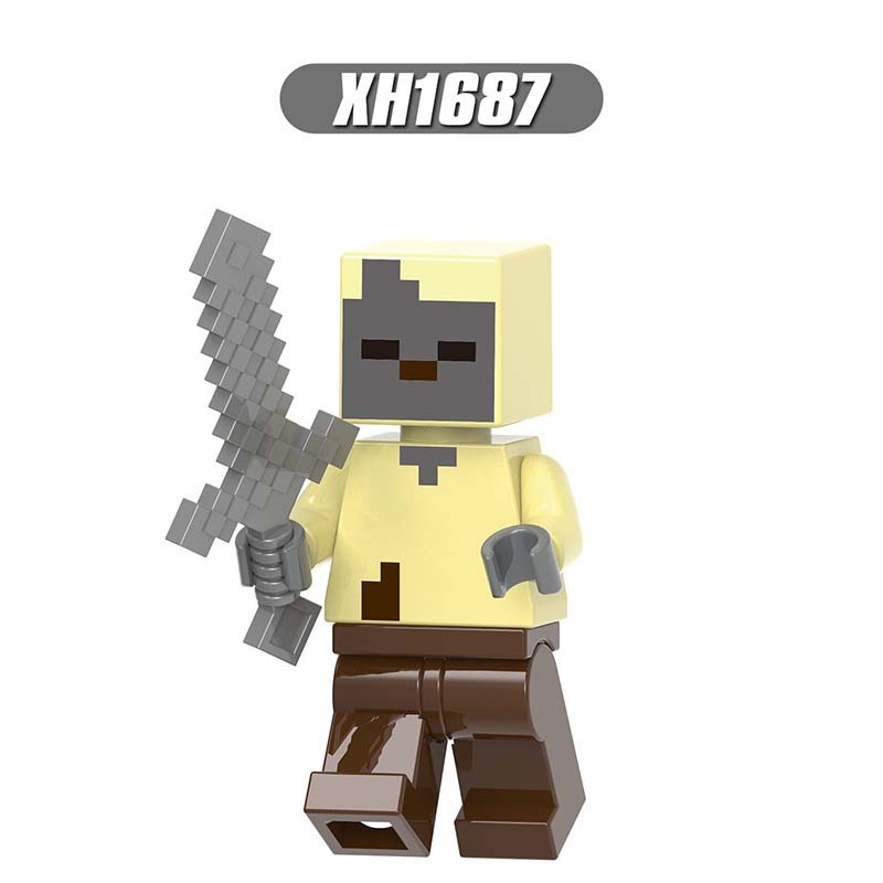 X0310 Mini World Minecraft Minifigures Building Blocks Husk Villager Zombie Hunter Honey Picker One-eyed Pirate Knight Action Mini Figures Assemble MOC DIY Bricks Educational Toys Gift for Children